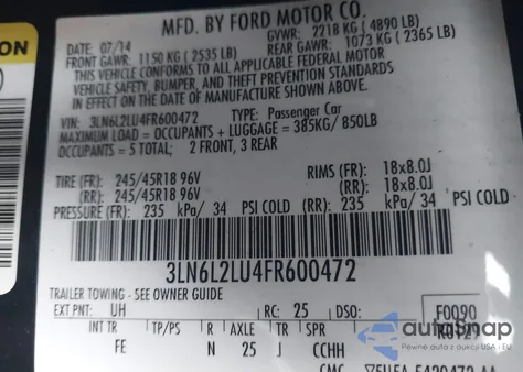 2015 Lincoln Mkz from USA, damaged, VIN 3LN6L2LU4FR600472